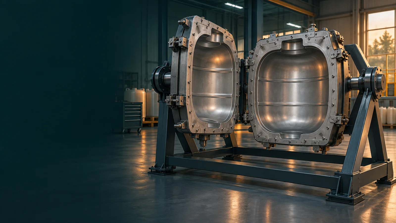Industrielle Illustration einer Rotationsgussform in einer Werkstatt