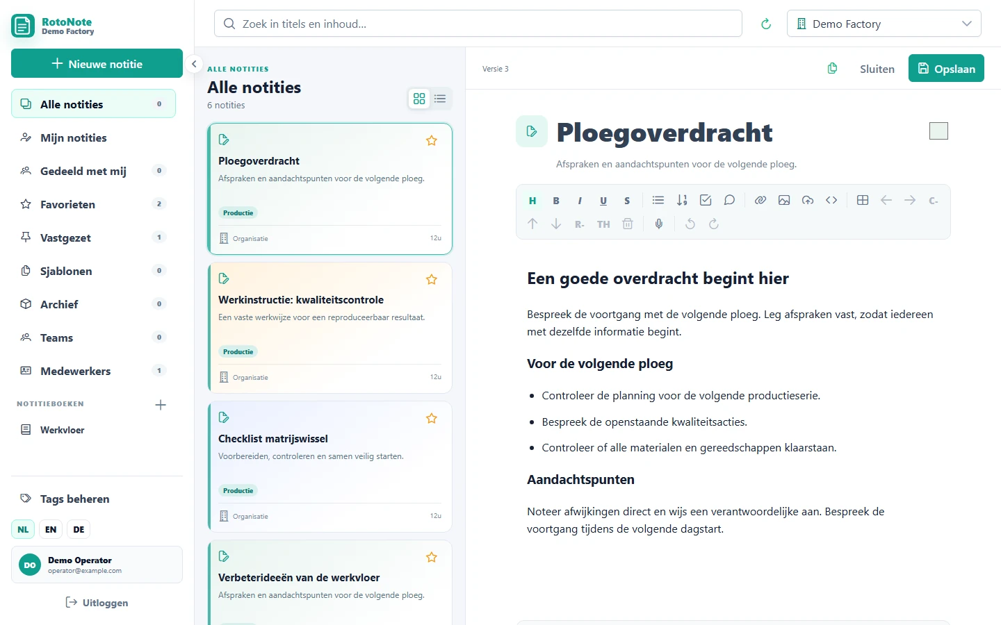RotoNote — Keep practical knowledge within reach. Actual product interfaces · fictional demo data